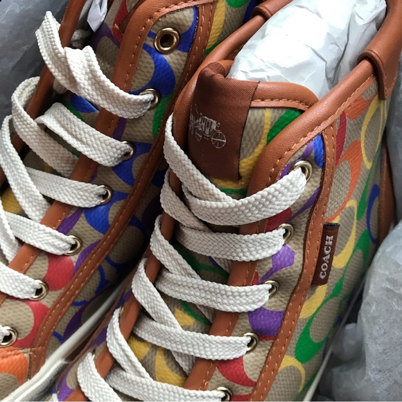 🌈 Coach Citysole High Top Platform Sneaker In Rainbow Signature Canvas - Picture 7 of 11